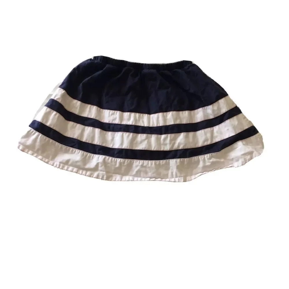 Oshkosh Girls Skirt Short Striped Blue White Size 7 red Bow Elastic Waistline